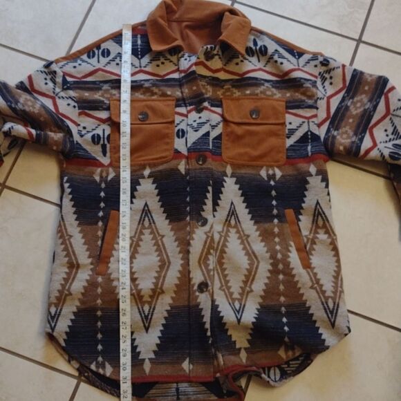 Western Shaket Sweater Jacket Tribal Aztec Print brown black buttondown L - Picture 9 of 13
